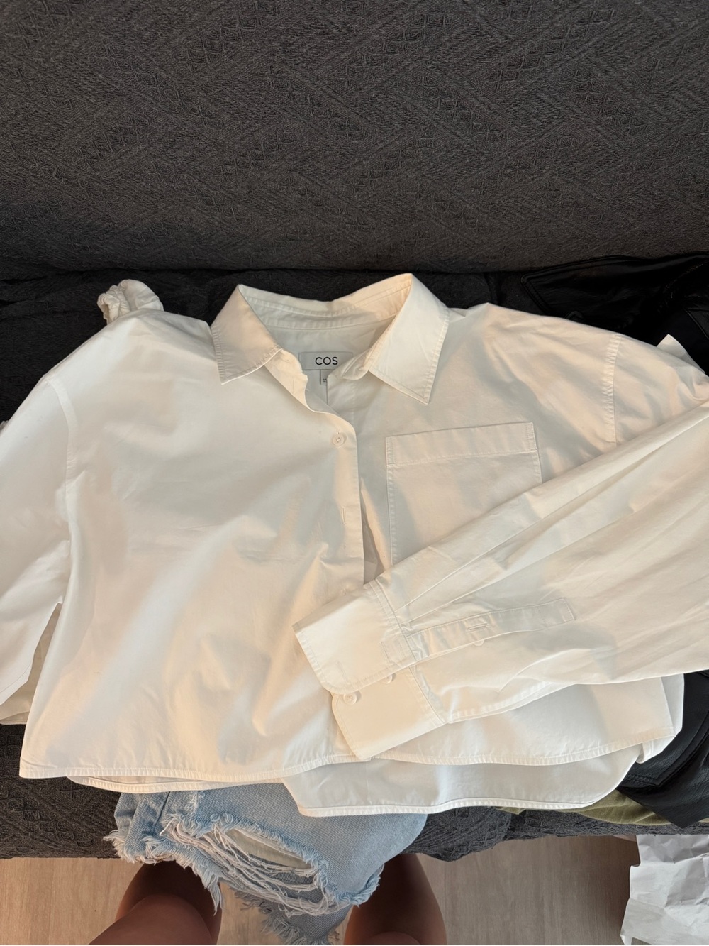 COS Cropped White Cotton Button-Down Shirt